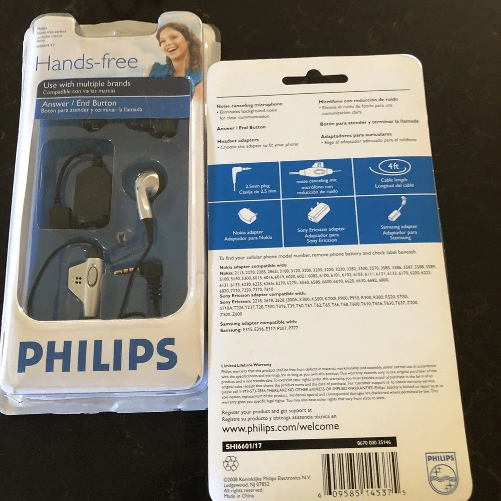 2 Phillips Hands Free‎ Earbud Multi-Brand Compatible SAMSUNG/NOKIA/SONY ERICSSON